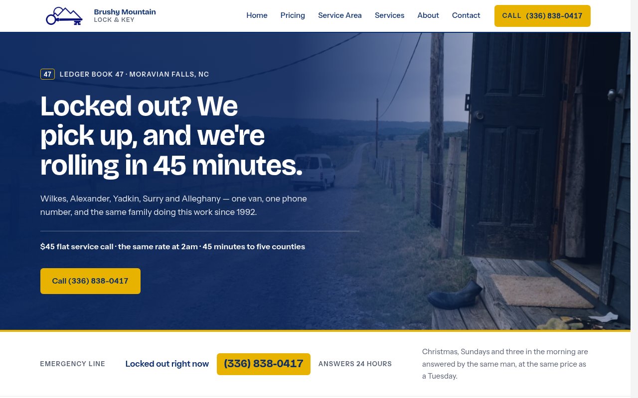 Locksmiths website example — Brushy Mountain Lock & Key