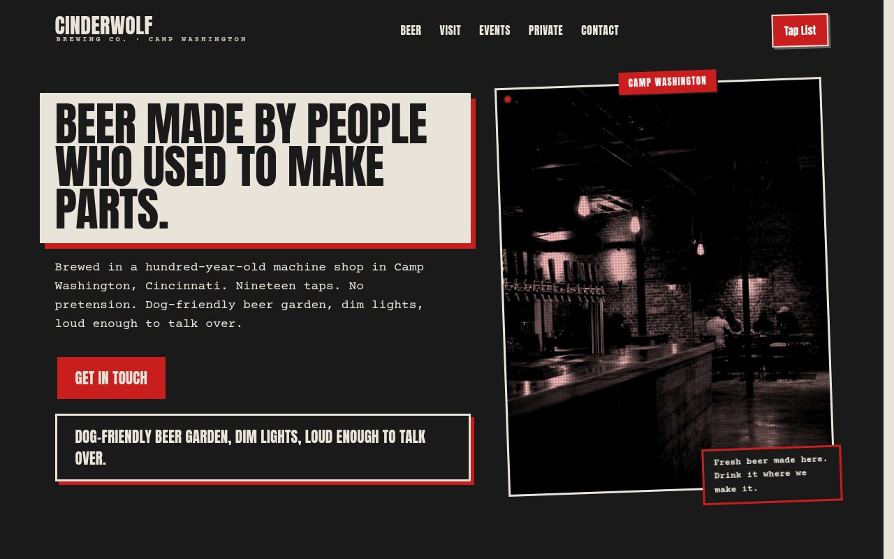 small business website example — Cinderwolf Brewing Co.