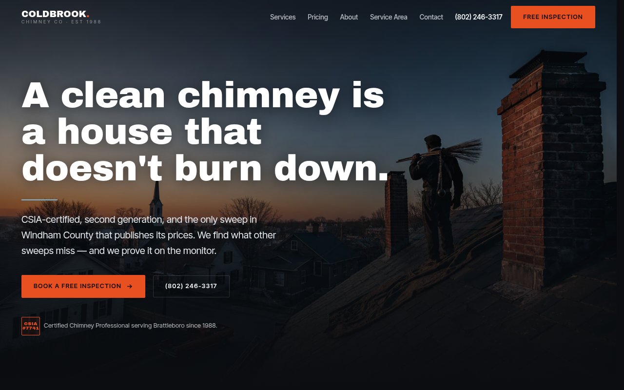 Chimney Sweep website example — Coldbrook Chimney Co.