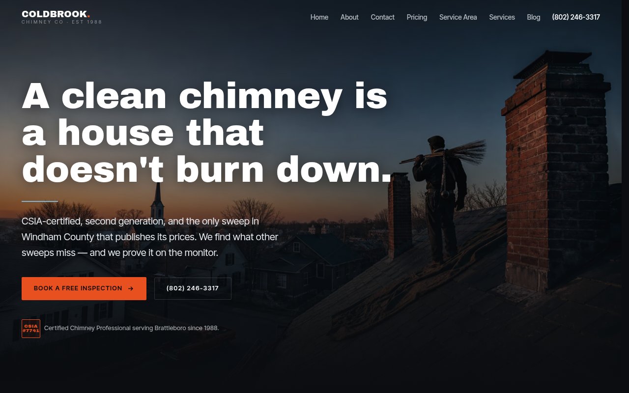 Chimney Sweep website example — Coldbrook Chimney Co.