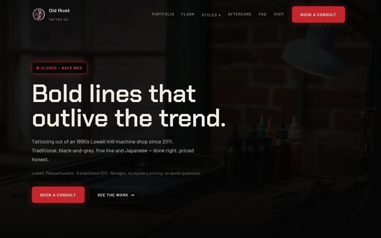 Tattoo Shops website example — Old Rivet Tattoo Co.