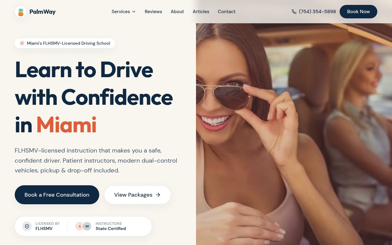 Driving Schools website example — PalmWay - Sunlit South Florida