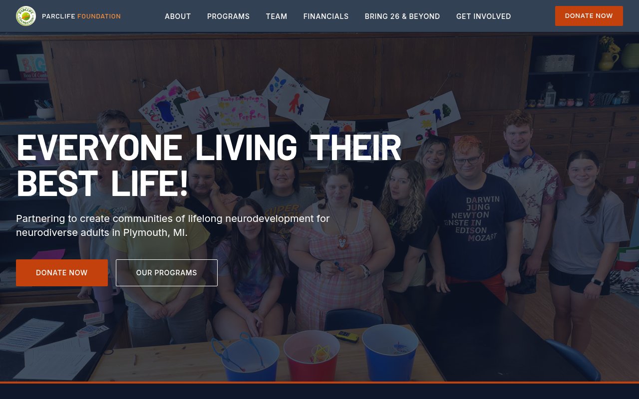 Non-Profits & Foundations website example — PARClife Foundation — Parclife Clean