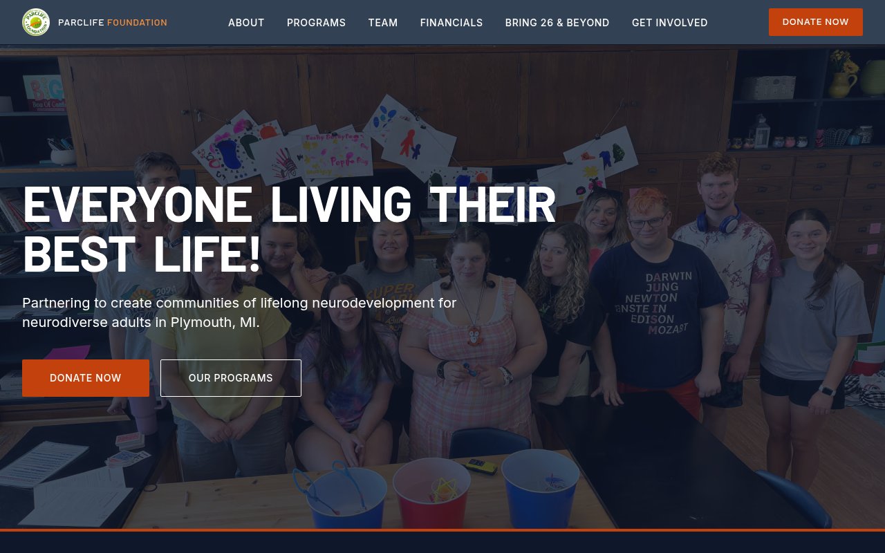 Non-Profits & Foundations website example — PARClife Foundation — Parclife Clean
