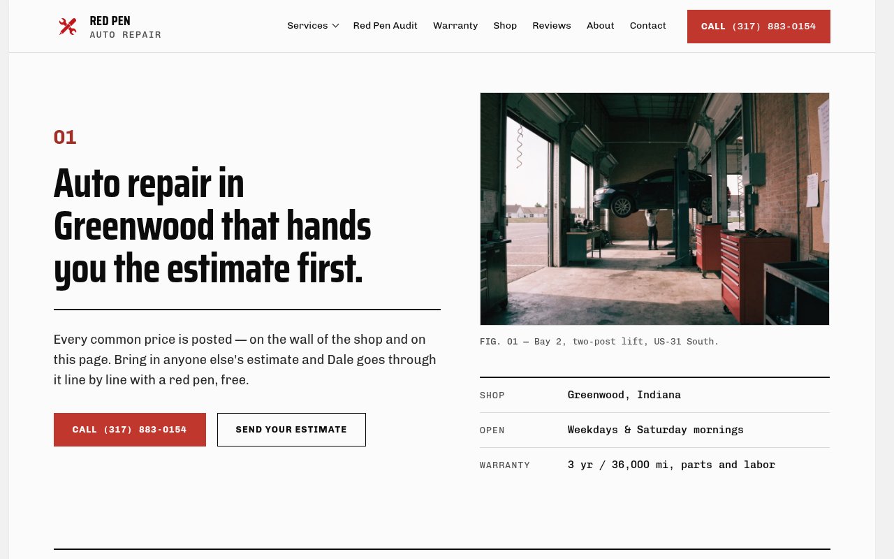 Auto Repair Shops website example — Red Pen Auto Repair