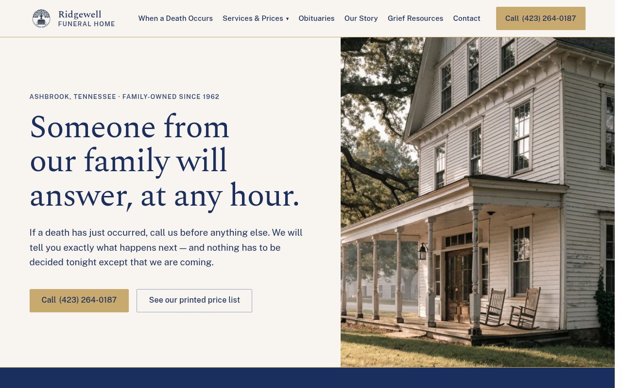Funeral Home website example — Ridgewell Funeral Home