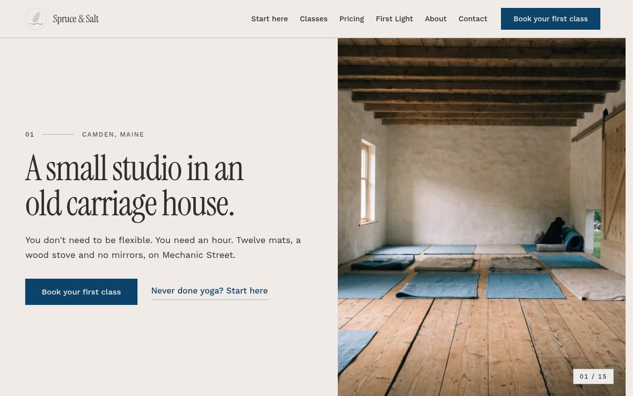 Yoga Studios website example — Spruce & Salt Yoga