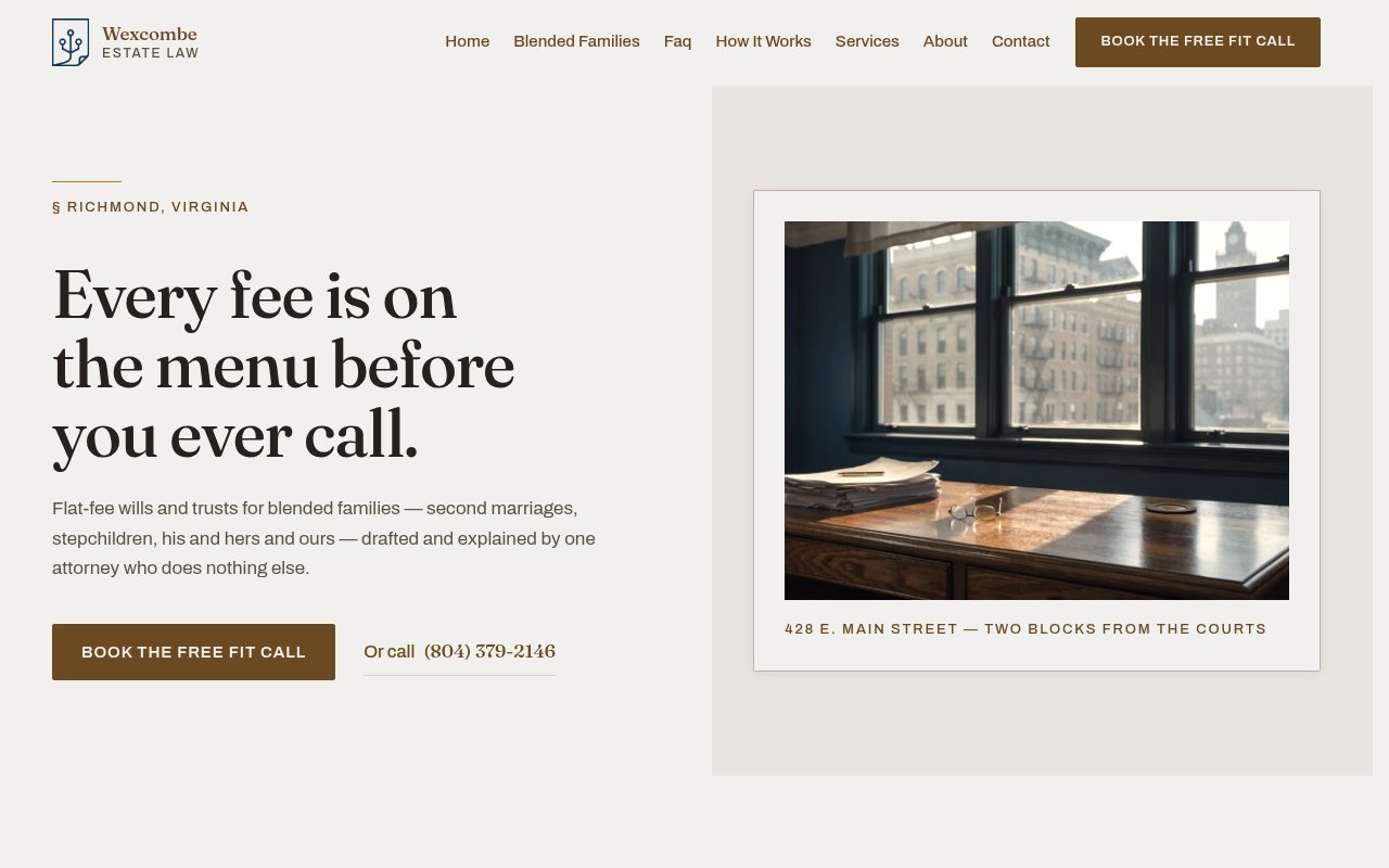 Law Firms website example — Wexcombe Estate Law
